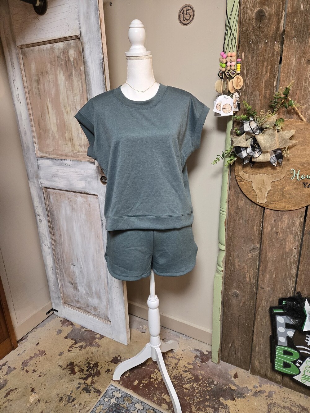 Zenana Scuba Short Sleeve and Shorts-Ash Jade